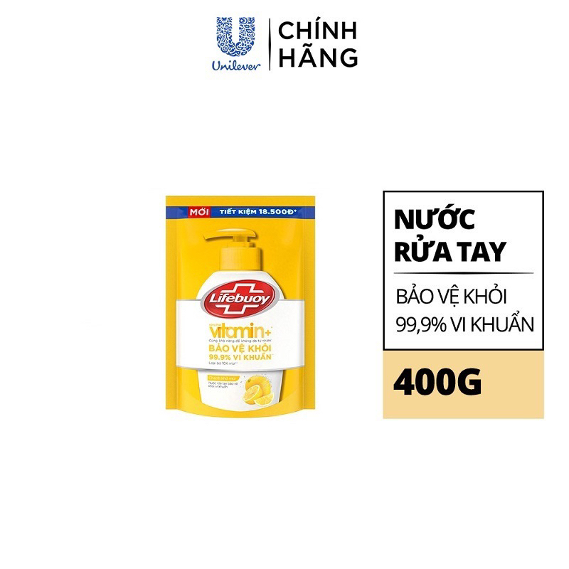 Túi Nước Rửa Tay Lifebuoy Vitamin+ 400g - Bảo Vệ Vượt Trội, Sữa Dưỡng Ẩm, Chanh Khử Mùi