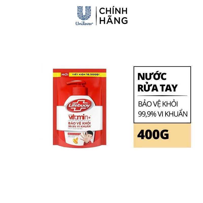 Túi Nước Rửa Tay Lifebuoy Vitamin+ 400g - Bảo Vệ Vượt Trội, Sữa Dưỡng Ẩm, Chanh Khử Mùi