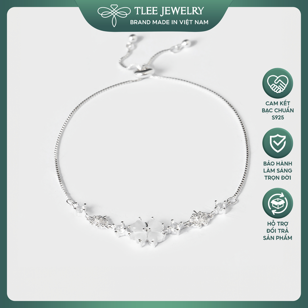 Ảnh Lắc tay bạc nữ TLEE cỏ bốn lá đá trắng lấp lánh dây rút bạc 925 cao cấp TLEE JEWELRY LT0112 1