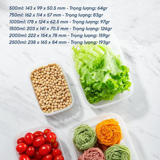 Bộ 6 Hộp Đựng Thực Phẩm Chữ Nhật Inochi: 500-750-1000-1500-2000-2500ml, Nhựa PP, An Toàn, Kín Khít