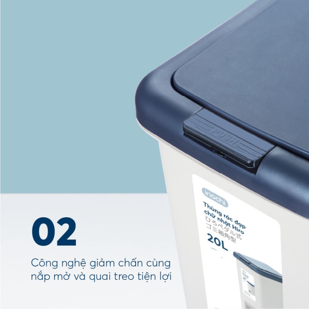 Thùng rác đạp chữ nhật Inochi nhựa nguyên sinh, kèm ruột, Size 10-15 ...