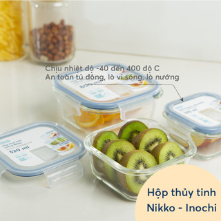 Hộp thuỷ tinh vuông Inochi - Nikko - Đựng thực phẩm, đồ ăn, thức ăn trong ngăn đá, tủ lạnh