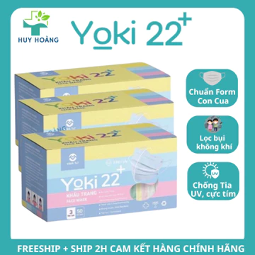 Khẩu trang Cua Yoki 22+ Thùng 500 Cái kiểu dáng KF94, khẩu trang y tế cua 4 lớp dày dặn chính hãng