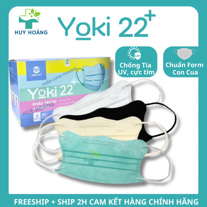 Khẩu trang Cua Yoki 22+ kiểu dáng KF94 Giá Sỉ Thùng 500 Cái, khẩu trang y tế con cua 4 lớp dày dặn