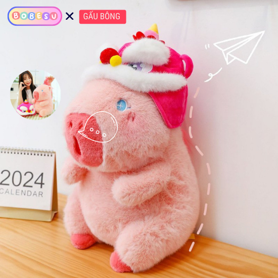 Gấu Capybara Hồng Capybara Có Tóc Siêu Đẹp Gấu Capybara Hồng Đội Mũ Kỳ Lân Món Quà Ý Nghĩa Cho Ngày Trung Thu