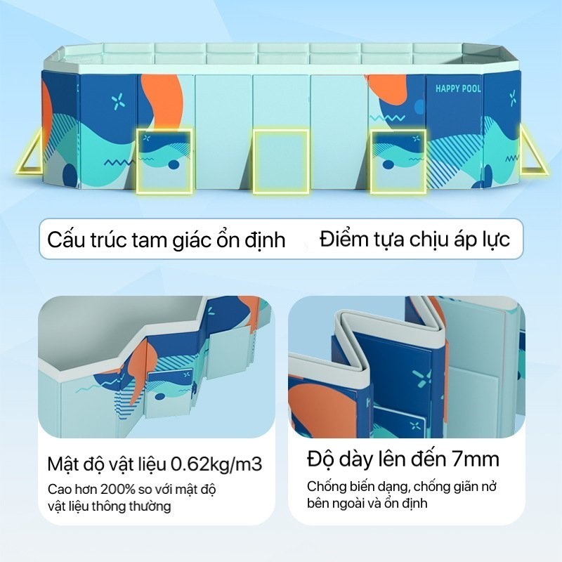 Bể bơi gấp gọn, không cần bơm hơi kích thước lớn 1.6m/ 1.8m/ 2.1m/ 2.6m/ 3m - hàng nhập khẩu