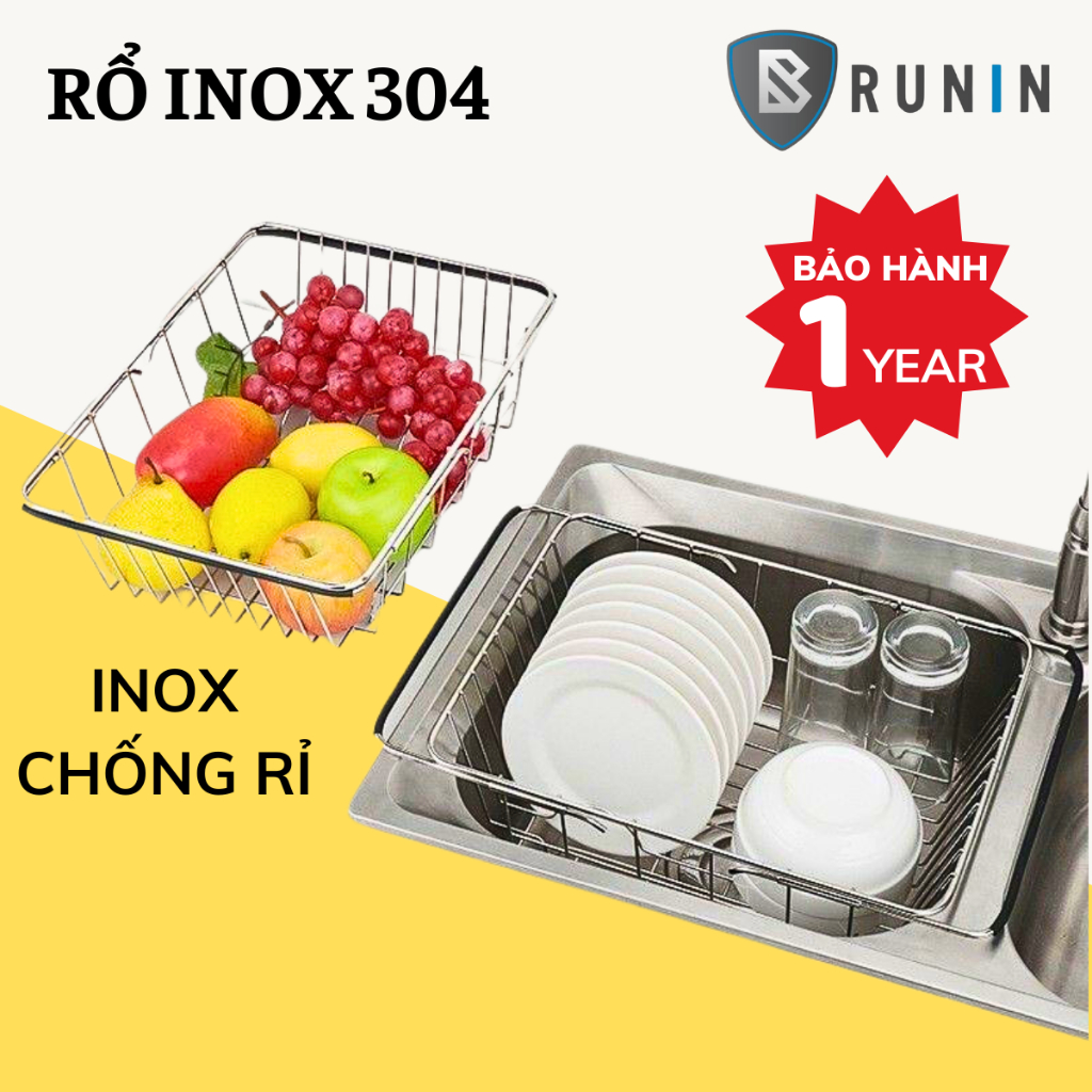 Rổ gác bồn rửa chén inox 304 siêu bền chống rỉ, rổ rửa rau, úp chén đĩa ...