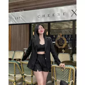 SET ÁO VEST HAI NÚT HAI TÚI PHỐI ÁO HAI DÂY VÀ QUẦN SHORT, SET ĐỒ NỮ THANH LỊCH | MEOINDAHOU