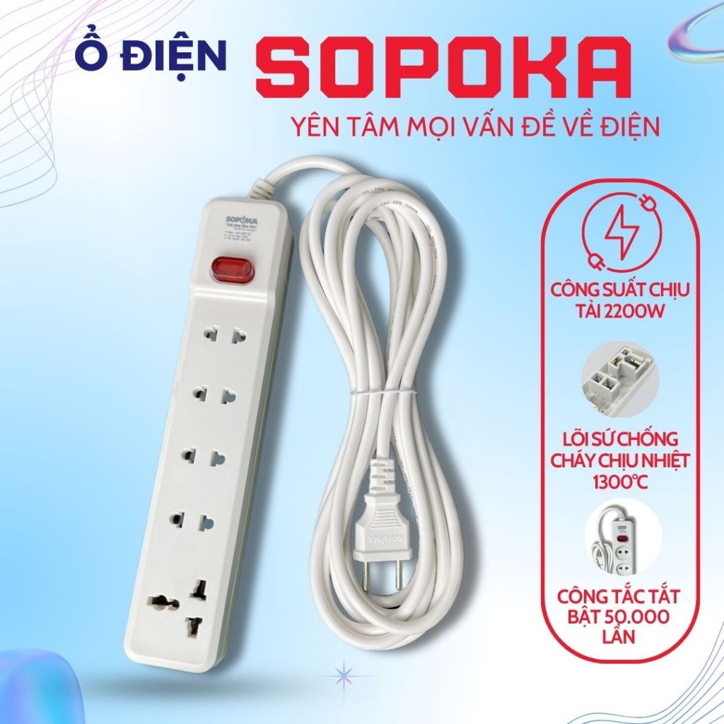 Ổ Điện Chính Hãng SOPOKA  Chịu Tải Lớn Chất Liệu Nhựa Abs Chống Cháy không làm nóng thiết bị