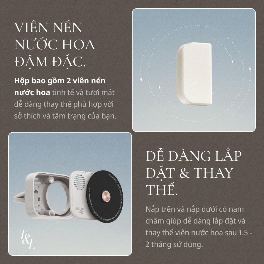 Sáp Thơm Ô Tô Cao Cấp Kẹp Cửa Gió Điều Hòa PHONO 1931 - Tươi mát, Tinh tế, Sảng khoái