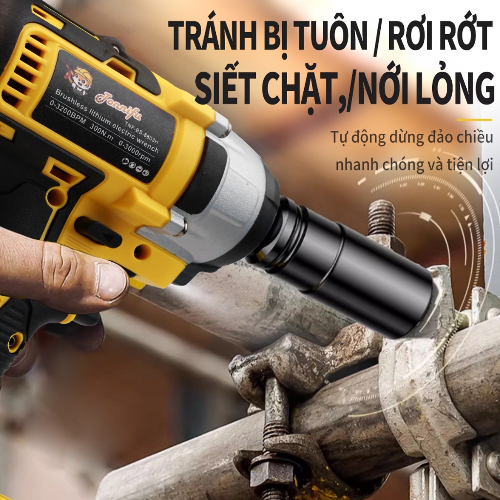 Máy Siết Bulong 300N.m, Khoan, Máy bắn bulong, Đầu 2 trong 1, 8803H Ruột lỗi đồng 100% tặng kèm 01 khẩu 22MM