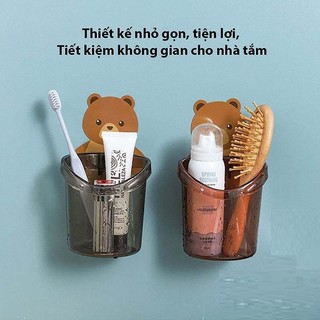 cốc gấu cắm bàn chải kem đánh răng dán tường có lỗ thoát nước