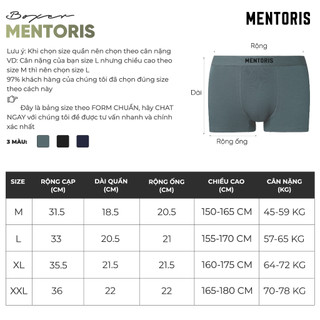 Combo 3 quần lót boxer nam MENTORIS, vải cotton, mềm mại, thấm hút mồ hôi CB3MBX01