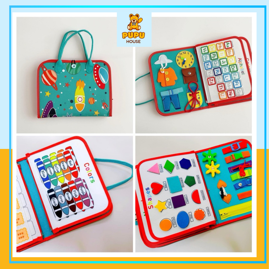 Bảng Bận Rộn Đồ Chơi Bận Rộn Sách Bận Rộn Cặp Bận Rộn Busy Board 7in1 Bộ Đồ Chơi Bận Rộn Cho Bé - PUPU HOUSE