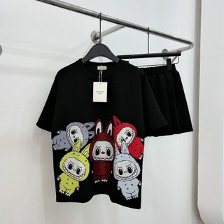 Set Bộ Đồ Nữ Umi Xốp Áo Phông Đen In Hình 5 Gấu Tai Thỏ Nhiều Màu Mix Chân Váy Xếp Ly Cạp Chun Freesize