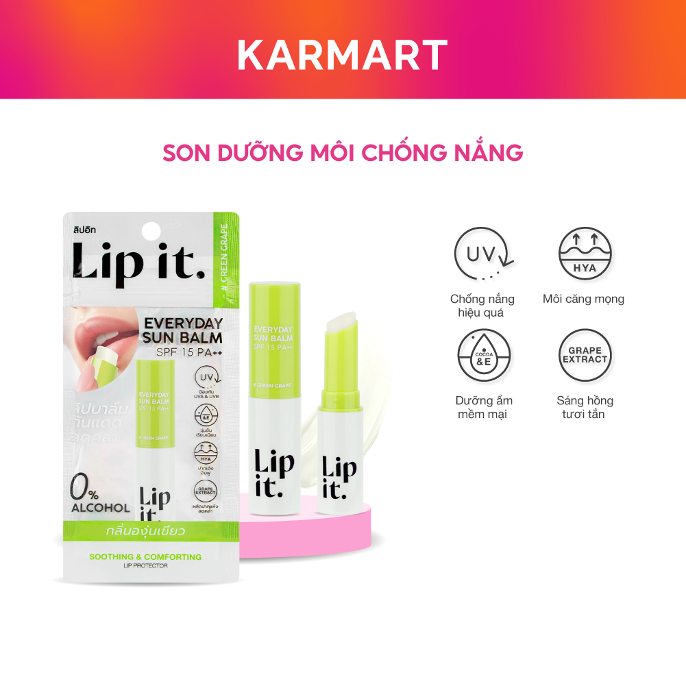 Ảnh Son Dưỡng Môi Chống Nắng LIP IT Everyday Sun Balm SPF15 PA++ # Green Grape 3g 1