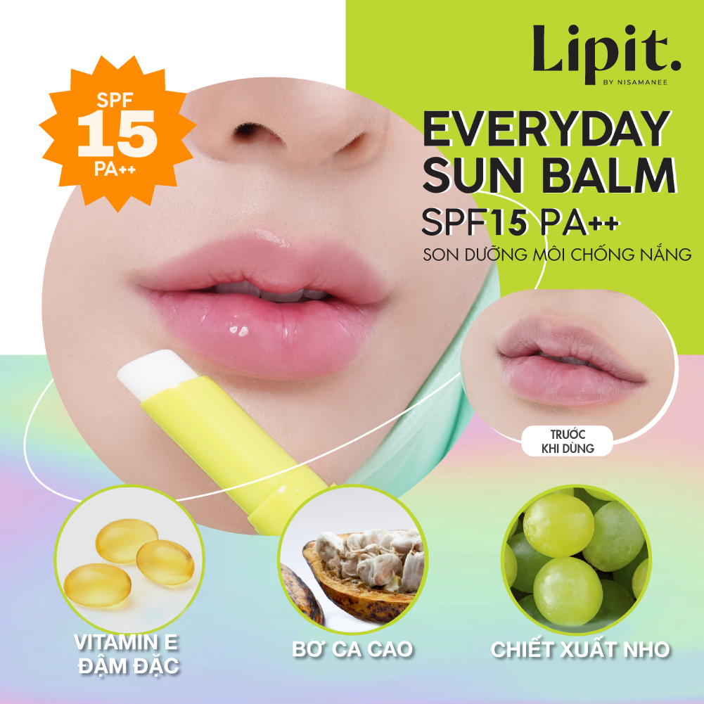 Ảnh Son Dưỡng Môi Chống Nắng LIP IT Everyday Sun Balm SPF15 PA++ # Green Grape 3g 3