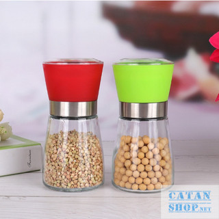 Lọ Xay Tiêu Cầm Tay Bằng Thuỷ Tinh, Cối Xay Hạt Trong Suốt Có Nắp Đậy Inox 304 Sắc Bén Nhỏ Gọn Tiện Lợi