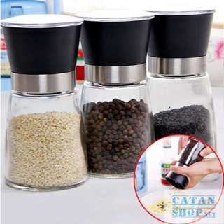 Lọ Xay Tiêu Cầm Tay Bằng Thuỷ Tinh, Cối Xay Hạt Trong Suốt Có Nắp Đậy Inox 304 Sắc Bén Nhỏ Gọn Tiện Lợi