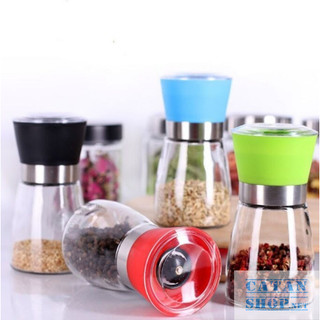 Lọ Xay Tiêu Cầm Tay Bằng Thuỷ Tinh, Cối Xay Hạt Trong Suốt Có Nắp Đậy Inox 304 Sắc Bén Nhỏ Gọn Tiện Lợi