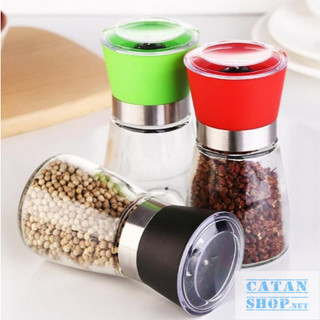 Lọ Xay Tiêu Cầm Tay Bằng Thuỷ Tinh, Cối Xay Hạt Trong Suốt Có Nắp Đậy Inox 304 Sắc Bén Nhỏ Gọn Tiện Lợi