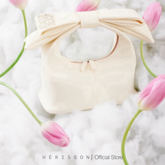 Túi nữ chow bag HÉRISSON màu trắng kèm nơ tháo rời | Shopee Việt Nam