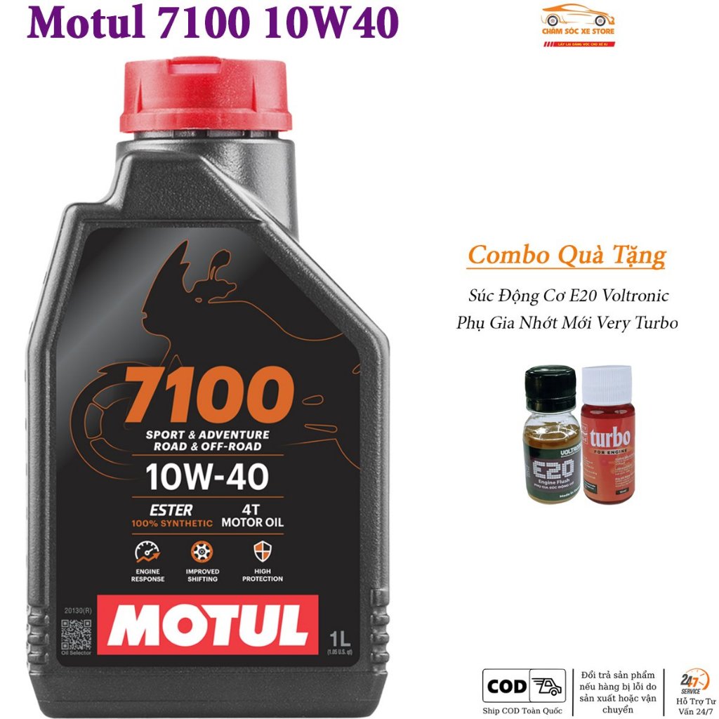 Nhớt Motul 7100 10W40 Tổng Hợp Gốc Ester Dành Cho Xe Số, Côn Tay Hàng Việt Nam Tặng 2 Quà: E20 Và  Very Turbo