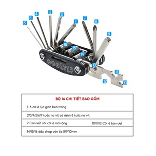 Bộ Lục Giác 16 Chi Tiết Sửa Chữa Xe Đạp Xe Máy Đồ Dùng Đa Năng Có Tua Vít Tiện Lợi Thép Không Gỉ