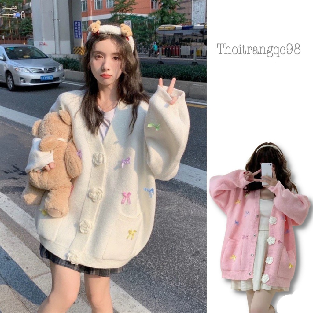 áo khoác cardigan nữ form dài Áo Cardigan Đính Hoa Dáng Rộng Chất Len Dệt Phong Cách Hàn Quốc MS-L02 | Shopee Việt Nam