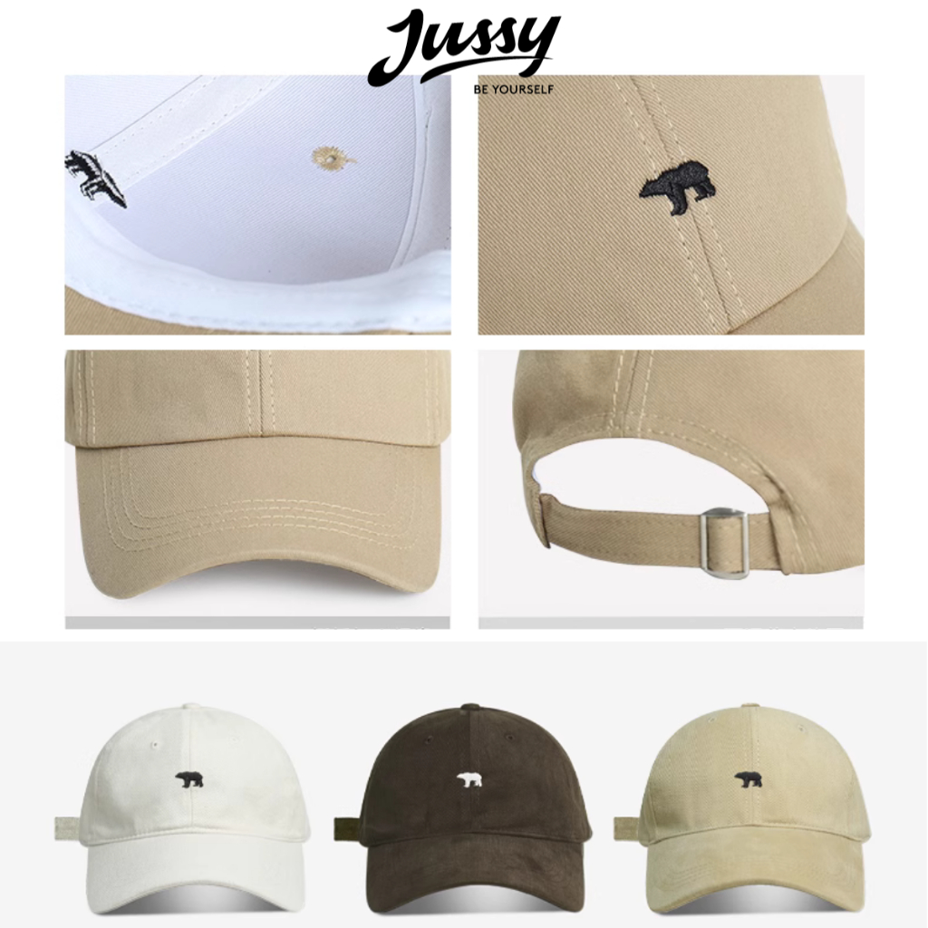 [Choice] Mũ lưỡi trai nam nữJussy Official thêu hình gấu bắc cực, nón lưỡi trai vải kaki form mềm cá tính M68