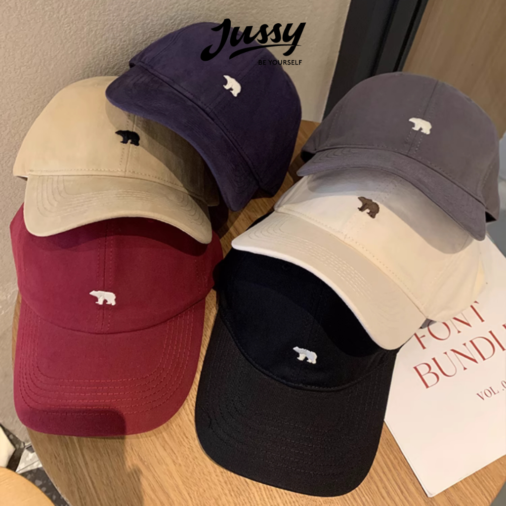 [Choice] Mũ lưỡi trai nam nữJussy Official thêu hình gấu bắc cực, nón lưỡi trai vải kaki form mềm cá tính M68