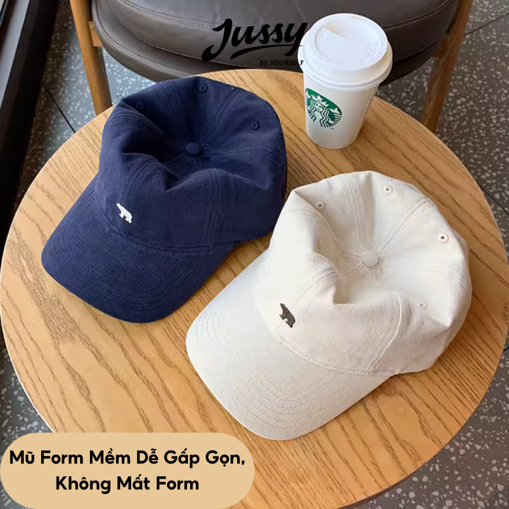 [Choice] Mũ lưỡi trai nam nữJussy Official thêu hình gấu bắc cực, nón lưỡi trai vải kaki form mềm cá tính M68