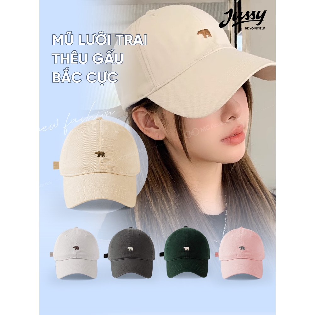 [Choice] Mũ lưỡi trai nam nữJussy Official thêu hình gấu bắc cực, nón lưỡi trai vải kaki form mềm cá tính M68