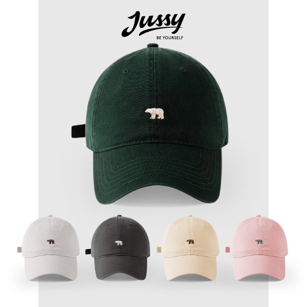 [Choice] Mũ lưỡi trai nam nữJussy Official thêu hình gấu bắc cực, nón lưỡi trai vải kaki form mềm cá tính M68