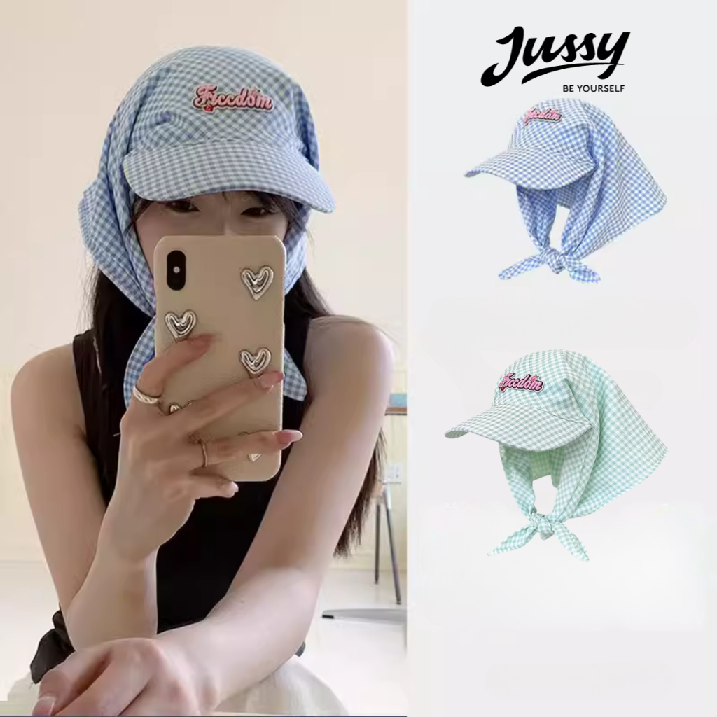 Mũ Trùm Đầu Sọc Caro Xinh Xắn Jussy Official Kiểu Nón Lưỡi Trai Kèm Khăn Trùm Đầu Đa Năng Tạo Nhiều Kiểu Dễ Thương