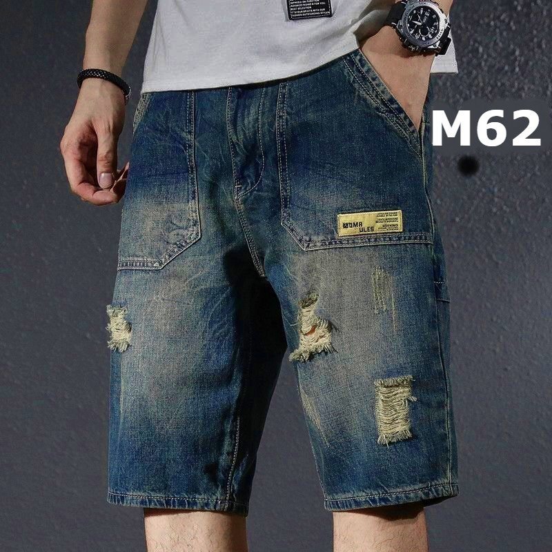 Quần short Jean nam Quảng Châu cao cấp, quần short jean túi hộp xước rách phong cách Restro nam tính thời trang 1176