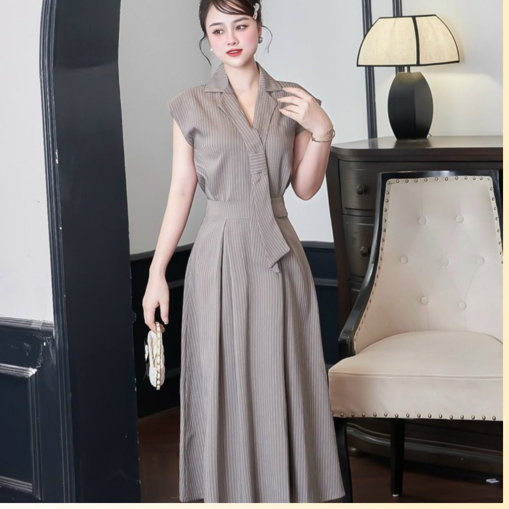 Set váy sọc thắt nơ siêu xinh hàng 2 lớp thiết kế cao cấp JOLIE FASHION