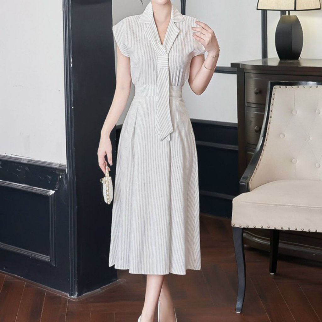 Set váy sọc thắt nơ siêu xinh hàng 2 lớp thiết kế cao cấp JOLIE FASHION