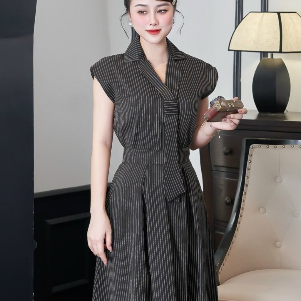 Set váy sọc thắt nơ siêu xinh hàng 2 lớp thiết kế cao cấp JOLIE FASHION