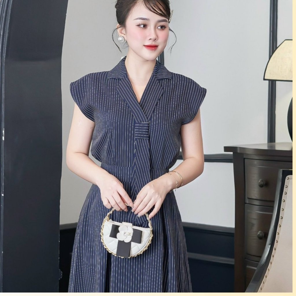 Set váy sọc thắt nơ siêu xinh hàng 2 lớp thiết kế cao cấp JOLIE FASHION