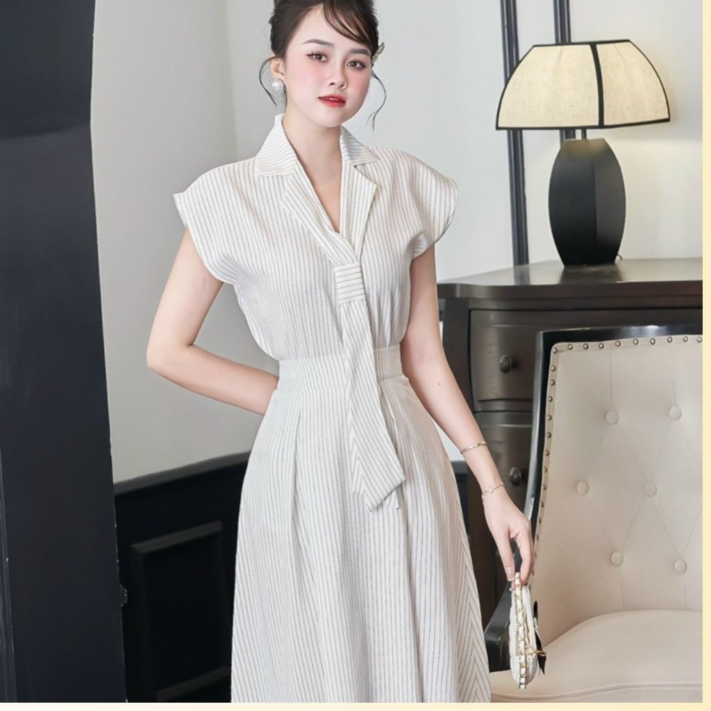 Set váy sọc thắt nơ siêu xinh hàng 2 lớp thiết kế cao cấp JOLIE FASHION