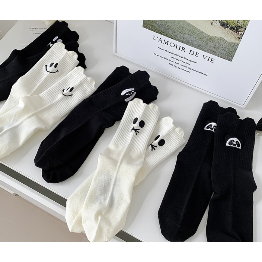 Vớ Tất Nữ thêu hình Gấu, Cún cao cổ siêu dễ thương và xinh xắn