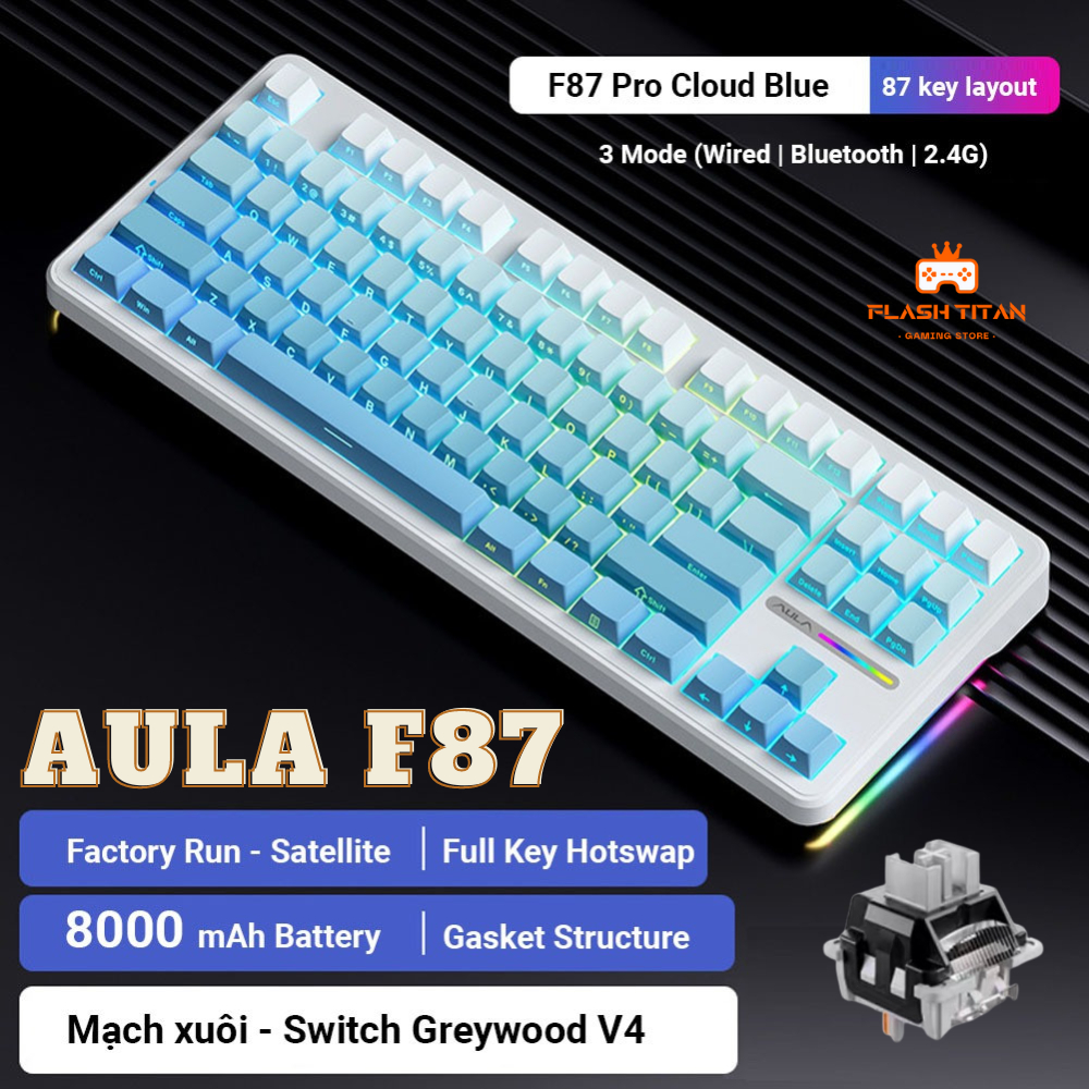 Bàn phím cơ không dây AULA F87 - Kết nối 3 mode - Có hỗ trợ hotswap ...