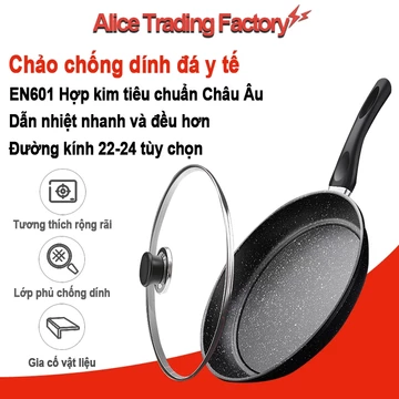 Đá y tế Chảo chống dính bếp từ Chảo rán đặc biệt Họa tiết đá Chảo chống dính 22-24cm, lớp chống dính siêu bền