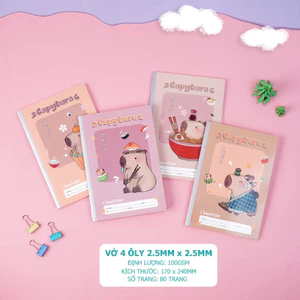 Vở Ô Ly Capybara 48/ 80 Trang, Vở 4 Ô Li Giấy 100gsm Chống Lóa Cho Bé Tập Viết Luyện Chữ NC1-48-007/008