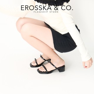 Erosska - Guốc nữ cao gót mũi hở phối nơ phong cách đơn giản năng động màu đen cao 4cm - EM129