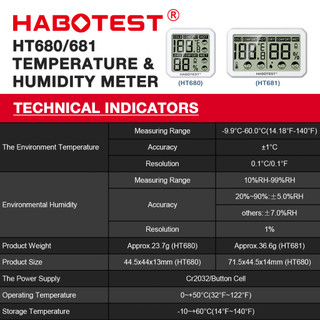 HABOTEST HT680/HT681 Mini LCD Digital Thermometer Hygrometer Indoor Room Electronic Temperature Humidity Meter Sensor Ga