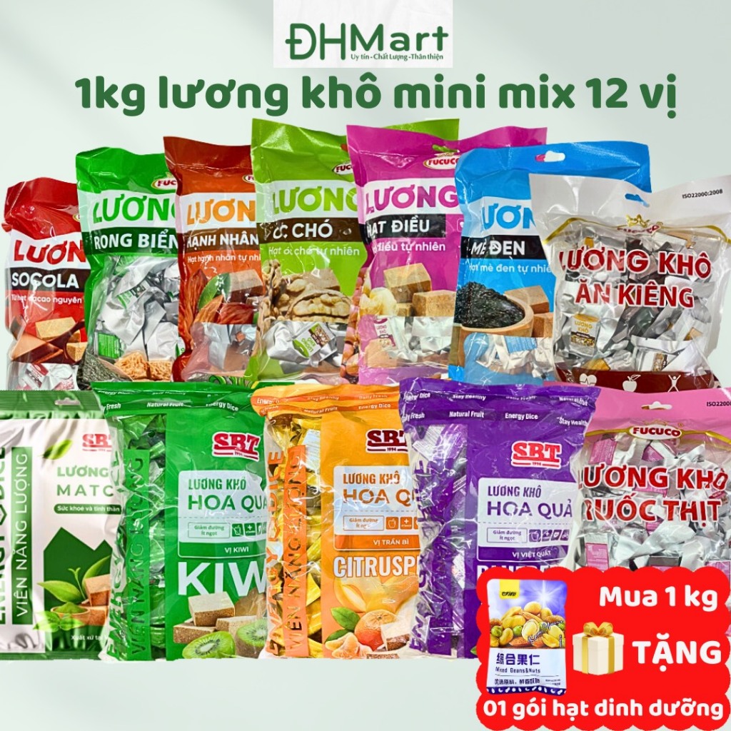 1KG Lương khô mini mix 12 vị ngũ cốc và trái cây - lương khô ăn kiêng ...
