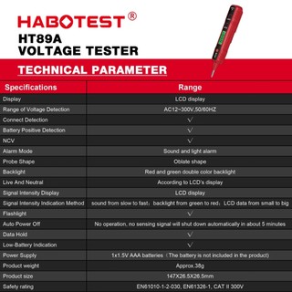 (Bảo hàng 1 năm)HABOTEST🔥 HT89A 12~300V NCV Bút thử điện áp AC Bút vạn năng kỹ thuật số