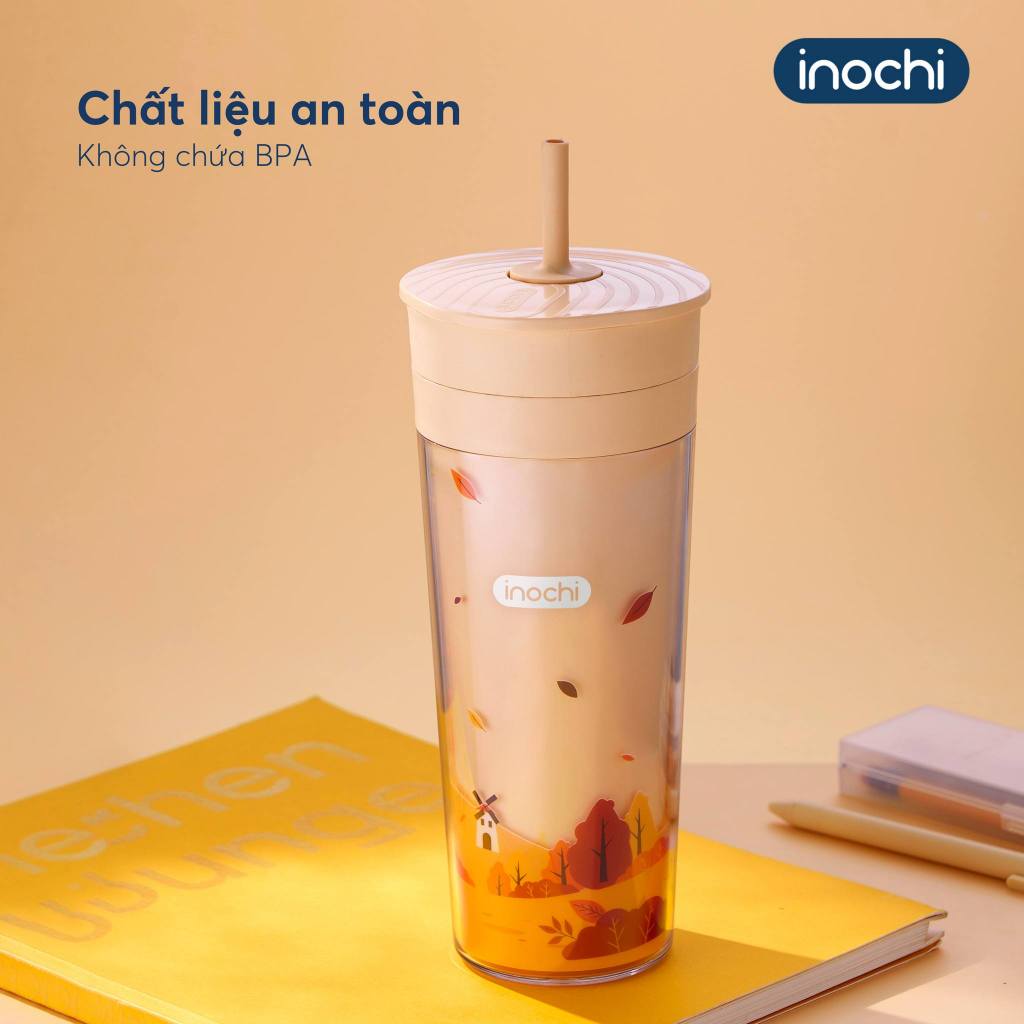Cốc uống nước, bình uống nước kèm ống hút silicone Chiba Flex 650ml (thương hiệu Inochi)